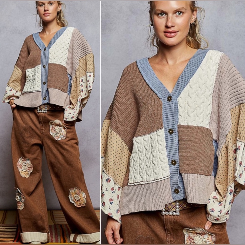 POL Multicolor Patchwork Cardigan NWT - image 1